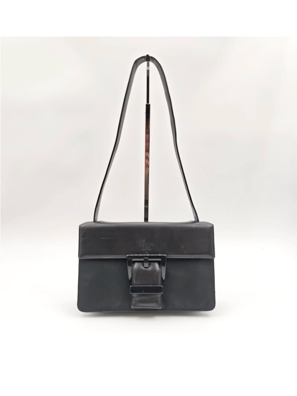 Prada Black Nylon Logo Plaque Shoulder Bag - Picture 6 of 11